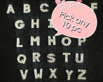 Choose Any 10/20/50/100  Silver Rhinestone slide Letters  A-Z Alphabet English Letters or Pick Your Own Letter Charms 8mm