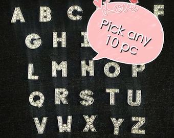 Choose Any 10/20/50/100  Silver Rhinestone slide Letters  A-Z Alphabet English Letters or Pick Your Own Letter Charms Fits 8mm Wristbands