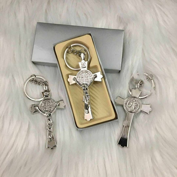 Set of 1-6-30-50-100 Benedictine Cross Keychain  for Party Favor / Baptism Gift Favor / Christiening Party Favor Recuerdos de Bautizo