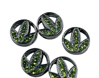 Set of 10pc green Rhinestone plant herbs  Slide Charm fits 8mm Wristband for Jewelry / Crafting