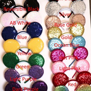 Red Mickey Minnie Mouse Ears, Rose Gold Ears, Halloween Mouse Ears, Blue Purple Silver Gold Rainbow Sequin Bow, Bachelorette Party Headband image 2