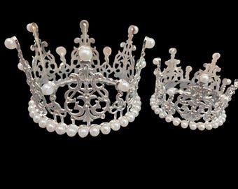 6 Mini Decorazioni A Corona Per Torta – Coroncine Con Strass E Perle – Oro E Argento – Per Compleanni, Matrimoni, Feste