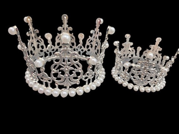 Gold faux pearl silver Rhinestone Crown for Birthday Decoration for Girl Cake Crown Dessert Topper Wedding Decorations Rhinestone pearl