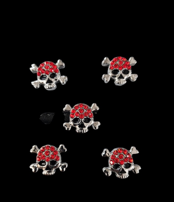 Set of 10pc red  Rhinestone Skull Slide Charm Fits 8mm Wristband for Jewelry / Crafting