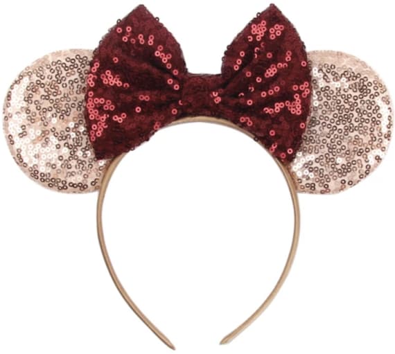 Burgundy maroon  Minnie Ears, Rose Gold Minnie Ears, Sequin Minnie Ears, Pick Your Bow Mickey Ears, Minnie Mouse Ears, Disney Ears