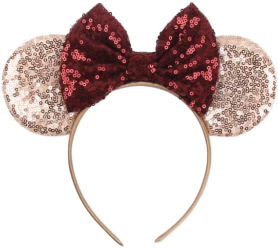 Burgundy maroon  Minnie Ears, Rose Gold Minnie Ears, Sequin Minnie Ears, cheerleader school Mickey Ears, Minnie Mouse Ears, Disney Ears