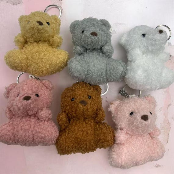 Set of 12 x teddy bear Faux Fur Keychain Baby Shower Favor / Game Prize / Party Favor / Guest Gift Teddy Bear Key Chain