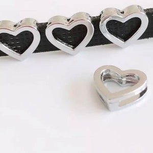 Set of 10 pc silver solid heart slide charm fits 8mm wrtistbands/ crafting / diy project