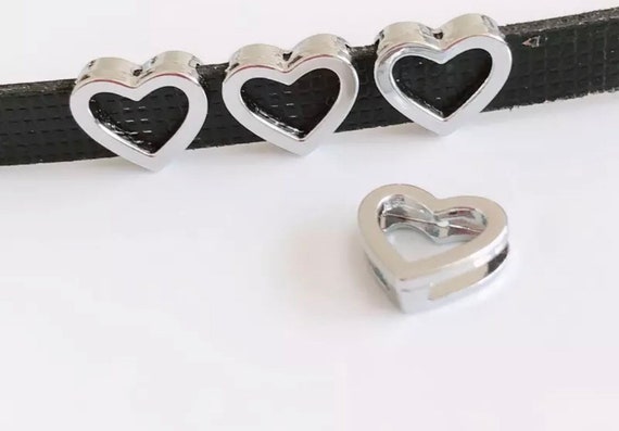 Set of 10 pc silver solid heart slide charm fits 8mm wrtistbands/ crafting / diy project