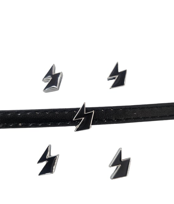 Set of 10pc black Lightning Slide Charm Fits 8mm Wristband for Jewelry / Crafting
