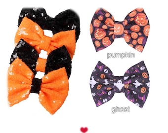 Halloween 5 Inch Sequin bow Bows, Orange Sequin Bow Large Black Bows, Halloween bow,  Purple Bows, Shiny Bows, Fabric Bows, DIY Bows