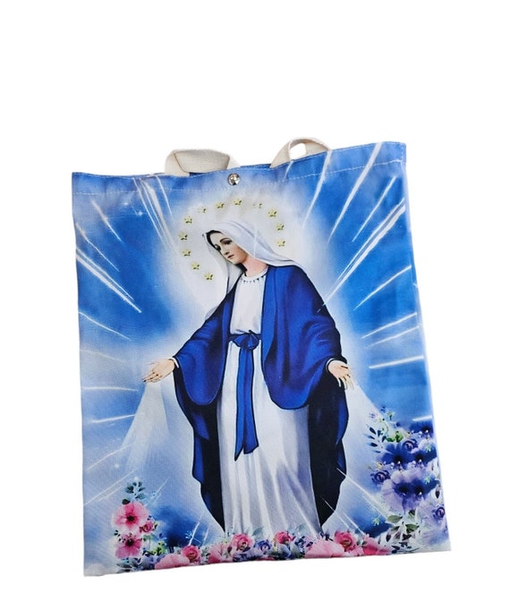 Our Lady of the Miraculous Tote Bag, bible Bag, lady of Guadalupe, St Jude, Sacred Heart & Our Father, holy family, church gifts,