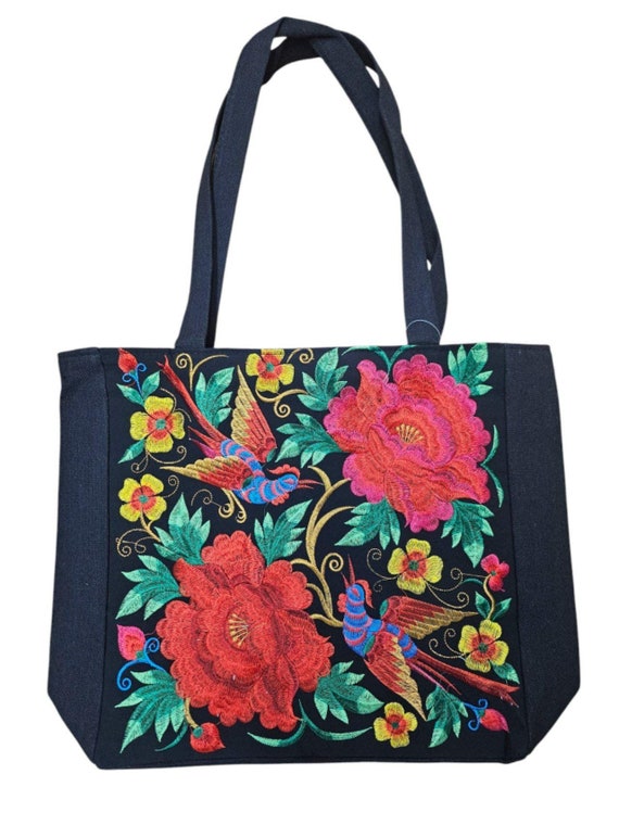 Embroidered Women Floral birds Handbags Embroidery  Vintage Hobo Tote Bag Ethnic Shoulder Bag Gifts for Mom, Christmas gift, bridesmaid gift