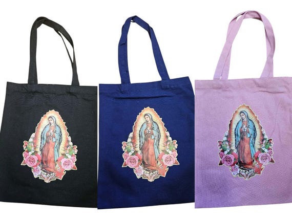 Our Lady of Guadalupe Guadalupe favor Canva blank Tote Bag pink blue  _ Craft Bag, shopping bag, Prayer Bag, Catholic Bags, Christmas gift