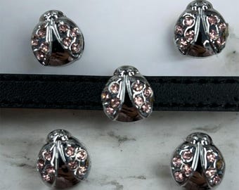 Set of 10 pc rhinestone pink ladybug  slide charm fits 8mm wristband for jewelry /crafting