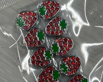 Set of 10pc rhinestone  strawberry Summer Slide Charm Fits 8mm Wristband for Jewelry / Crafting