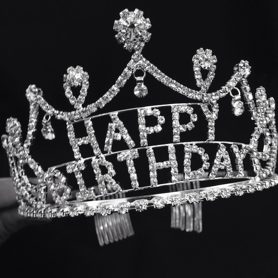 Silver Gold Crystal Rhinestone Happy Birthday Tiara Crown Comb for Cake Topper / 21st 30th 40th 50th  birthday tiara crown