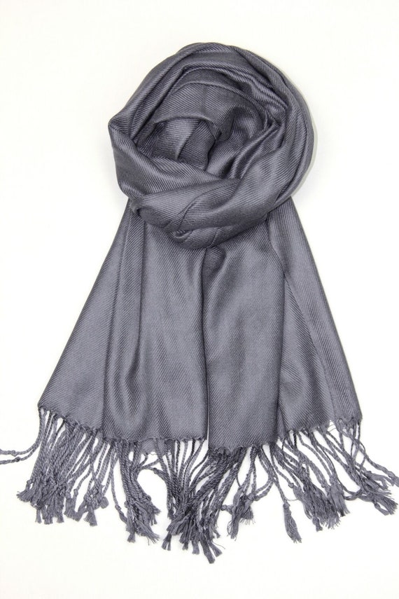 Dark Grey Pashmina Scarf Shawl / Personalized Initial Shawl / Bridesmaid Shawl / Wedding Favor / Bridal Wrap / Wedding Shawl/ Gray Shawl