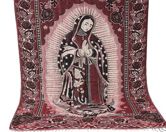 Our Lady of Guadalupe Pashmina shawl , Woven Blanket Scarf, Wrap, Mexican Shawl, festival scarf/pashmina, Virgin Mary, Virgen de Guadalupe