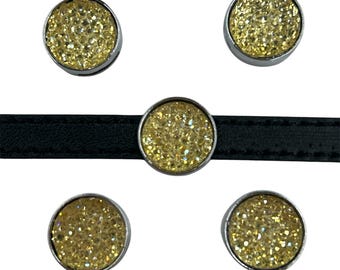 Set of 10pc Silver Rhinestone circle round Diamond Slide Charm -  Fits 8mm Wristband for Jewelry / Crafting