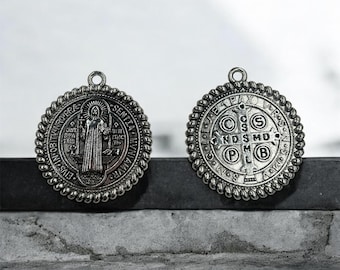 Set 6 x  Benedict Medals Metal Saint Pendants Double Sided Religious Cross Protection Charms for Women Men Necklace 1.75”
