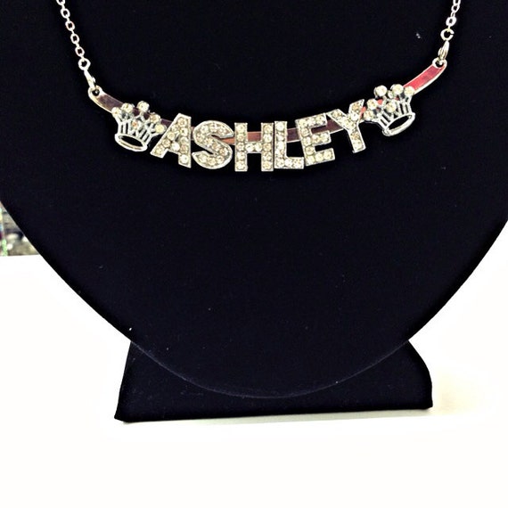 Custom Design Your Own Rhinestone Name Necklace / Name Plate Necklace / Gift for Her (Up to 6 Letters & 2 Charms)