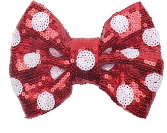 Large 5 inches polka dot  sequin red bow,disney minnie sequin bows,Red bows,Holiday bow diy Bows, Soft Bows, Wholesale Bows/ NO CLIPS