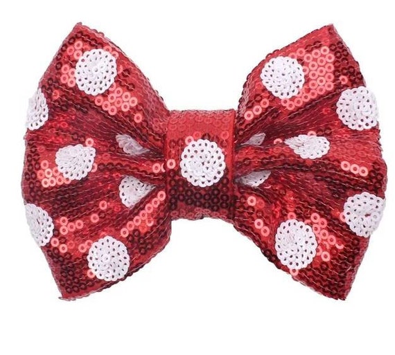 Large 5 inches polka dot sequin red bow,disney minnie sequin bows,Red  bows,Holiday bow diy Bows, Soft Bows, Wholesale Bows/ NO CLIPS