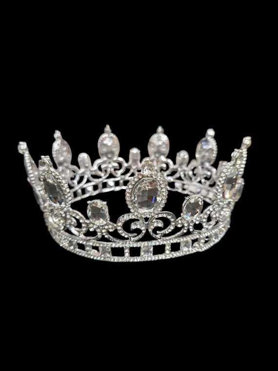 Silver Rhinestone full Crown for Bride / Prom Queen / Wedding Cake / Photography Prop / Full Crown Tiara /r / Table Setting 3" x 6"