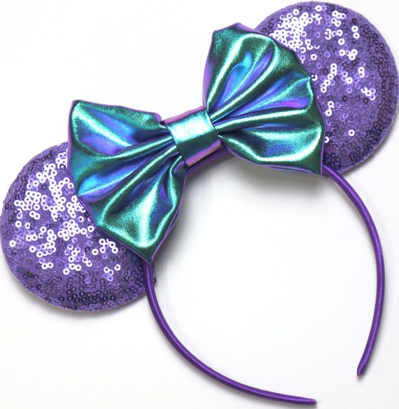 Disney Park Minnie Mouse Ears Headband Sparkle Rainbow Veil Teal Pink Purple