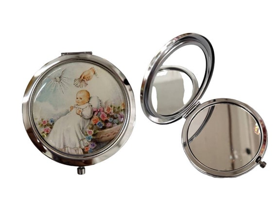 Set of 12 x Baptism Compact Mirror Favor keychain  -Bautizo Recuerdos Baby Angels Makeup Compact /First Communion/ party favor