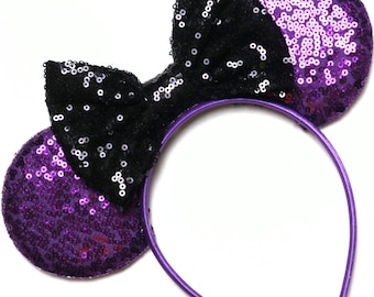 Oreilles de Minnie Mouse L'Étrange Noël de Noël, oreilles de Mickey de vacances, oreilles de Minnie de Noël, oreilles de Jack Sally, oreilles de Disney, oreilles d'Halloween violettes