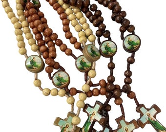 12 x Wholesale Bulk Guadalupe or saint jude Wooden Rosary Necklace for Baptism, Wedding, Memorial Religious Favor