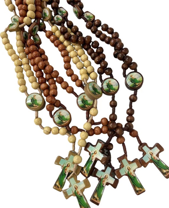 12 x Wholesale Bulk Guadalupe or saint jude Wooden Rosary Necklace for Baptism, Wedding, Memorial Religious Favor