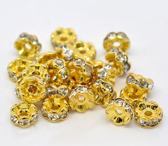 100pc Gold Rondelle Spacer Charm Beads 5mm/6mm/7mm/8mm Spacer Czech Rhinestone Jewelry Finding Beaded / Rondelle Spacer (USA seller)