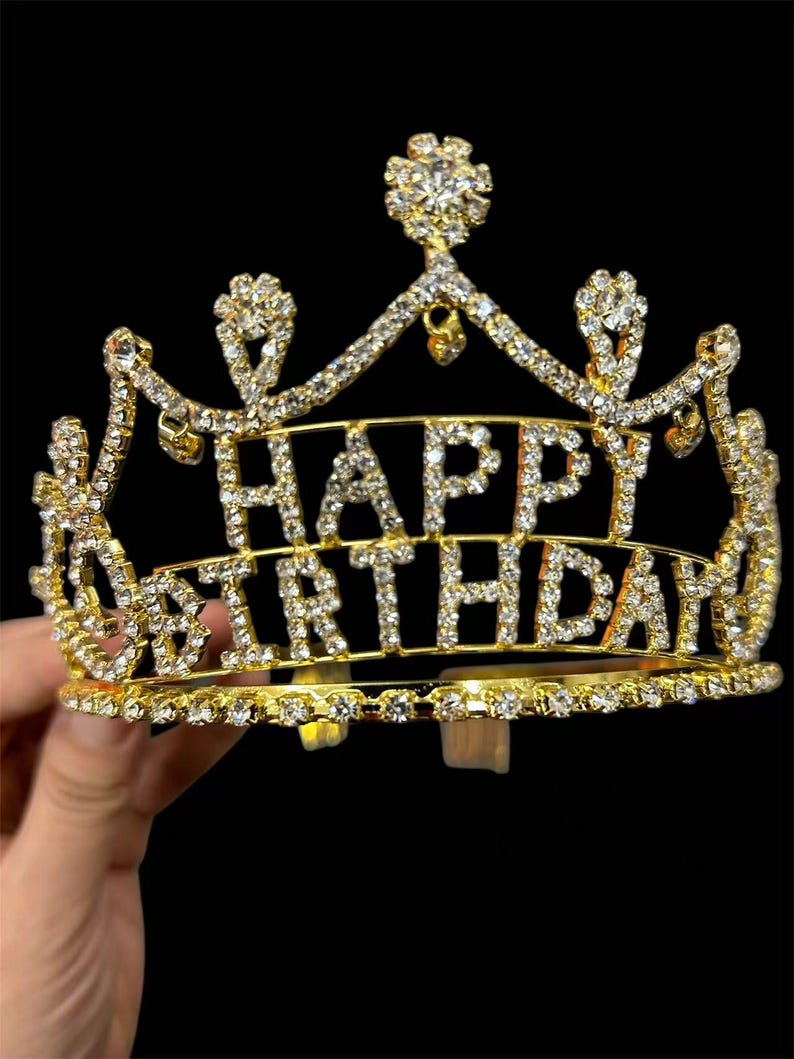 Silver Gold rose gold Crystal Rhinestone Happy Birthday Tiara Crown Comb for Cake Topper / 21st 30th 40th 50th wedding birthday tiara crown Gold happy birthday