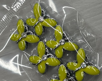 Set of 10 pc neon yellow rhinestone butterfly slide charm fits 8mm wristband for jewelry /crafting