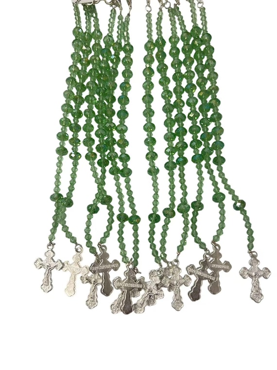 Set of 12 x Rhinestone black green pink red glass faux Pearl Mini Rosaries, Baptism, Car Mirror Beads, First Communion Recuerditos Bautizo,