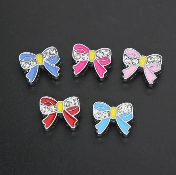 Set of 10pc mixed Rhinestone Bow Slide Charm fits 8mm Wristband for Jewelry / Crafting