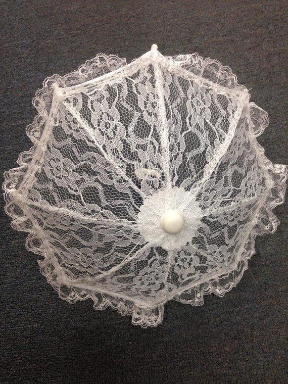 Party Favors Plus 2-Pack Lace Umbrellas - 9" Long, 12" Span - White, For Shower Favors & Decorations