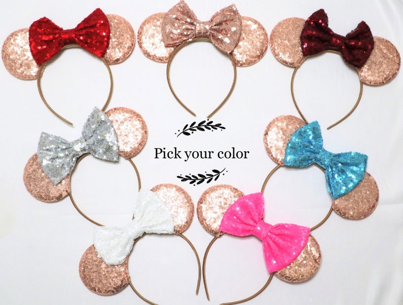 Rose Gold Sequin Mickey Minnie Ears / Rose Gold Minnie Mouse Ears / Silver Rose Gold / Rose Gold Headband / Cheerleading Worlds image 2