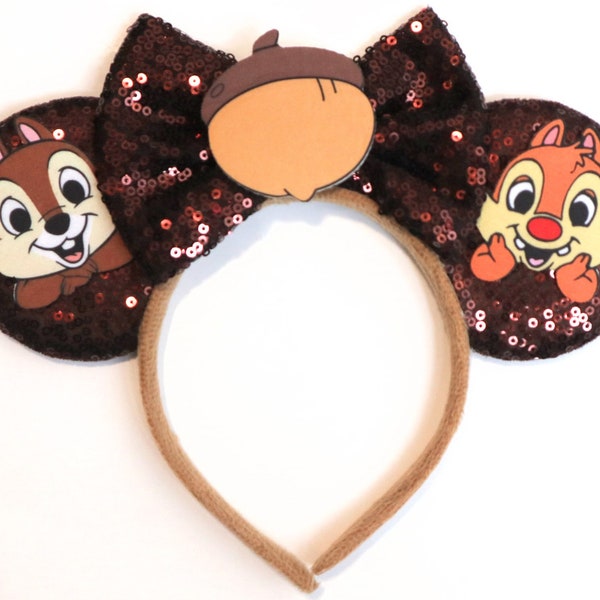Chip and Dale Fall mouse ears headband, Mickey Ears, Chipmunk Mouse Ears. Halloween Mouse Ears