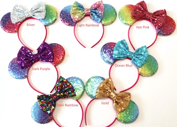Rainbow Disneyland Ears, Rainbow Minnie Mouse Ears, Rainbow Sequin Minnie Ears, Pastel Minnie Ears, Pastel Mickey Ears, Disneyland Ears