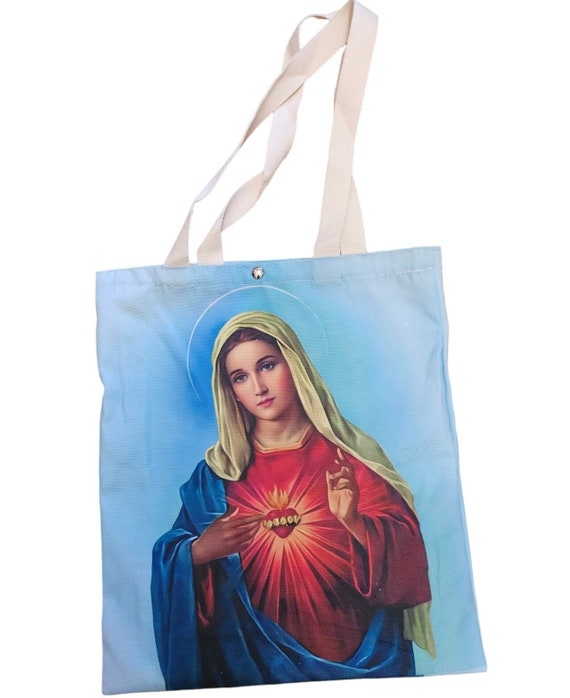Immaculate Heart of Mary Tote Bag, Reusable Shopping Bag, lady of Guadalupe, St Jude, Sacred Heart & Our Father, holy family, church gifts,
