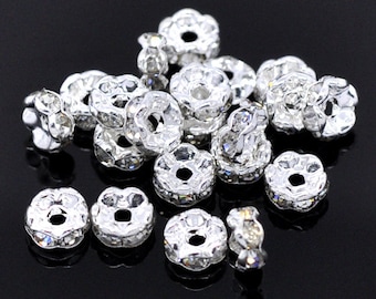 100 pezzi di perline distanziatrici rondelle in argento/oro da 5 mm/6 mm/7 mm/8 mm, distanziatrici ceche con strass, per gioielli con perline/distanziatrici rondelle (venditore USA)