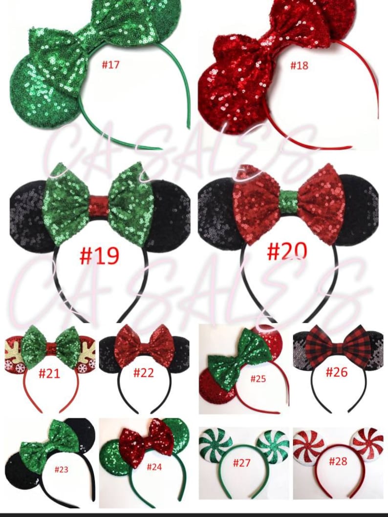 Christmas Mickey Ears, Peppermint candy ear headband, Mickey Ears, Christmas Minnie Ears, santa MickeyEars, Disney Ears, Red Sequin Ears, image 4