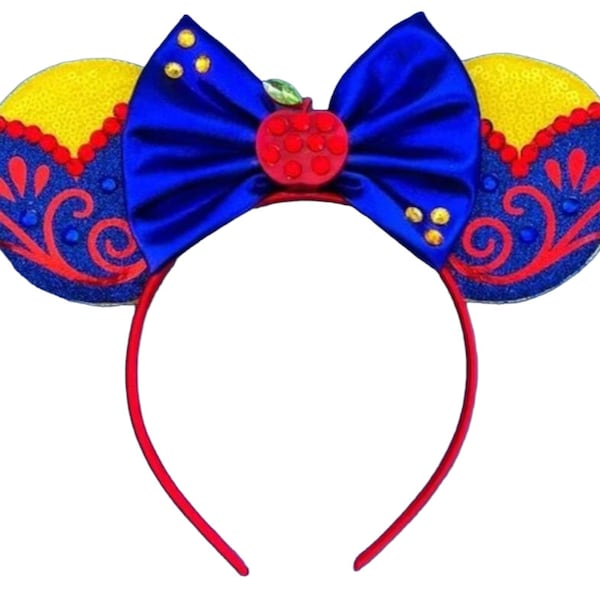 Snow White Inspired Minnie Ears / Blue Yellow Minnie Mouse Ears / Princess Snow White / Snow White Ears / Snow White Theme / Disneyland Ears