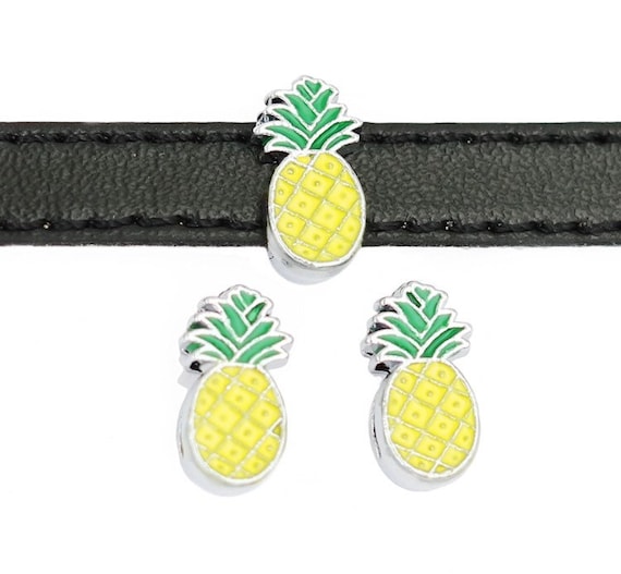 Set of 10pc Pineapple Tropical Summer Slide Charm Fits 8mm Wristband for Jewelry / Crafting
