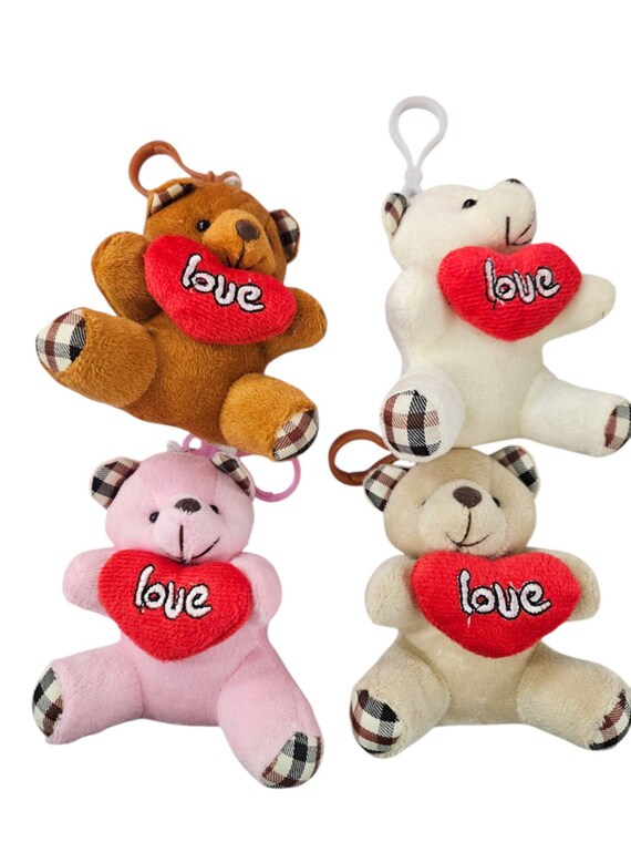 Set of 12  x Valentines day  Graduation teddy bear Faux Fur Keychain Baby Shower Favor / Game Prize / Party Favor / Guest Gift idea