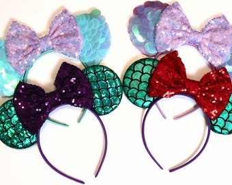 Ariel Mickey Ears, Ariel Ears, Little Mermaid Ears, Little Mermaid Mickey Ears, Purple Minnie Ears, Disney Ears, Minnie Ears